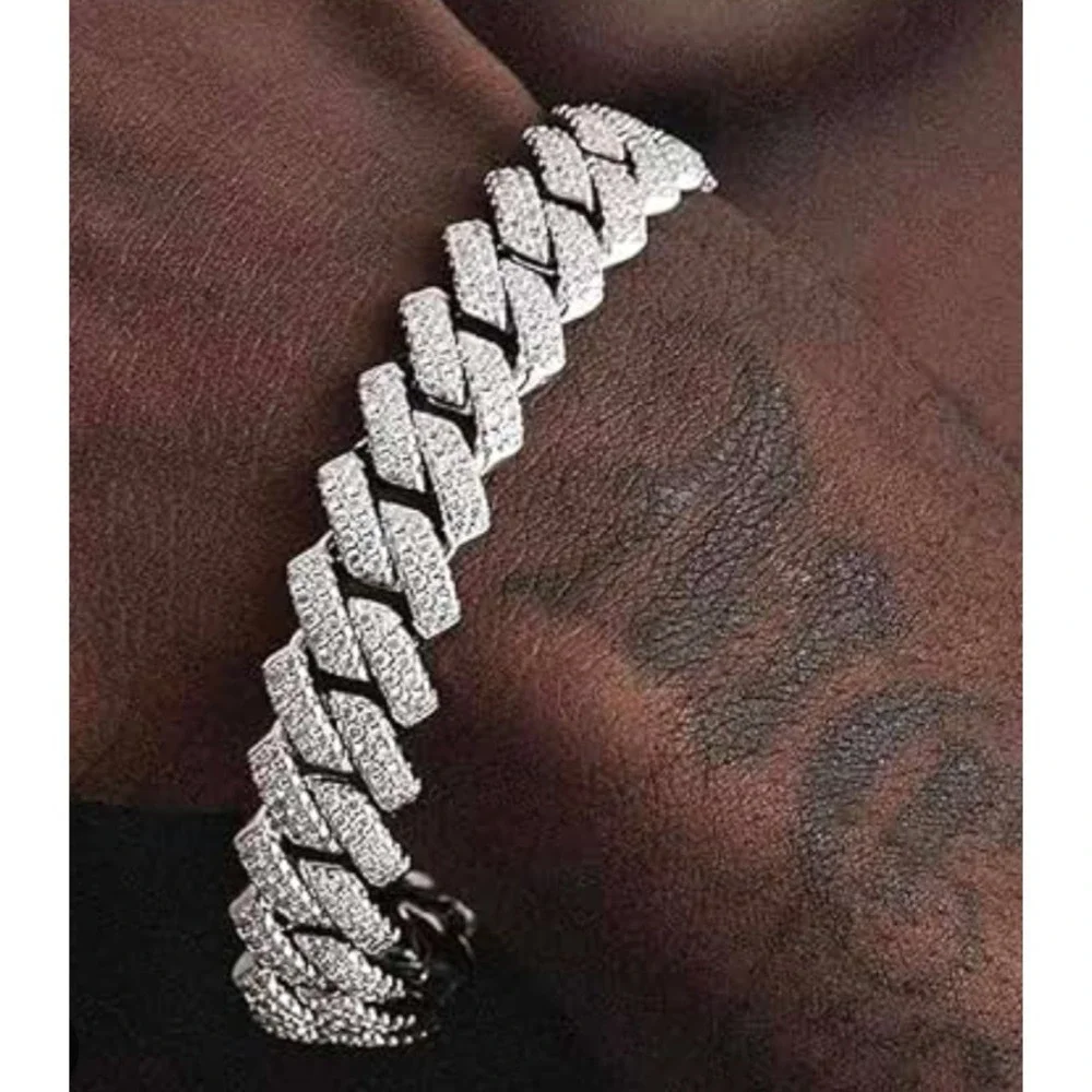 Invicta Elements Mens Ultra Iced Out Cuban Chain Bracelet Silver 80818 14mm